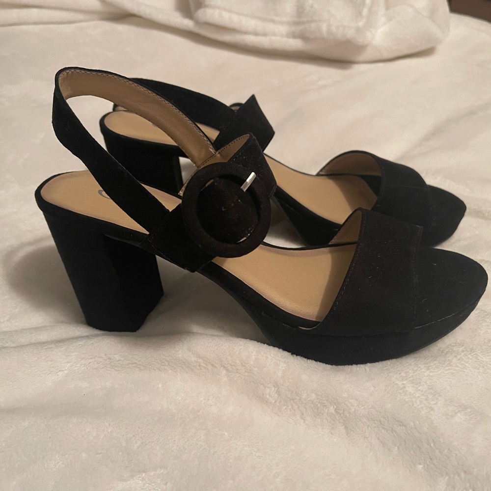 CL by Laundry black faux suede heels